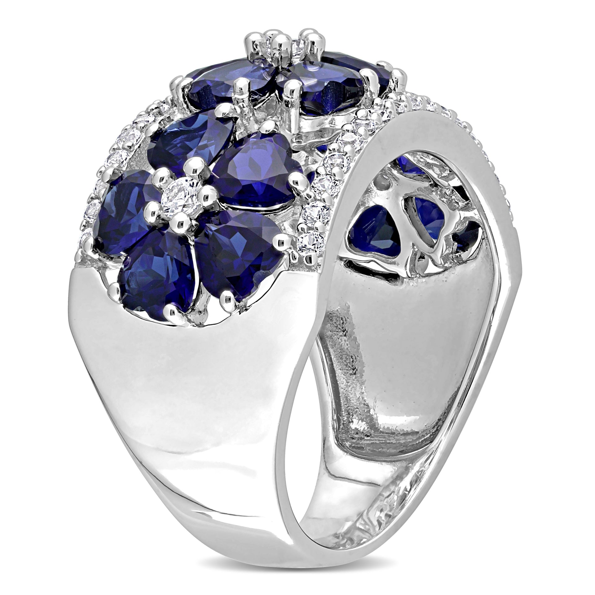 4 1/2 CT TGW Created Blue and Created White Sapphire Floral Ring in Sterling Silver