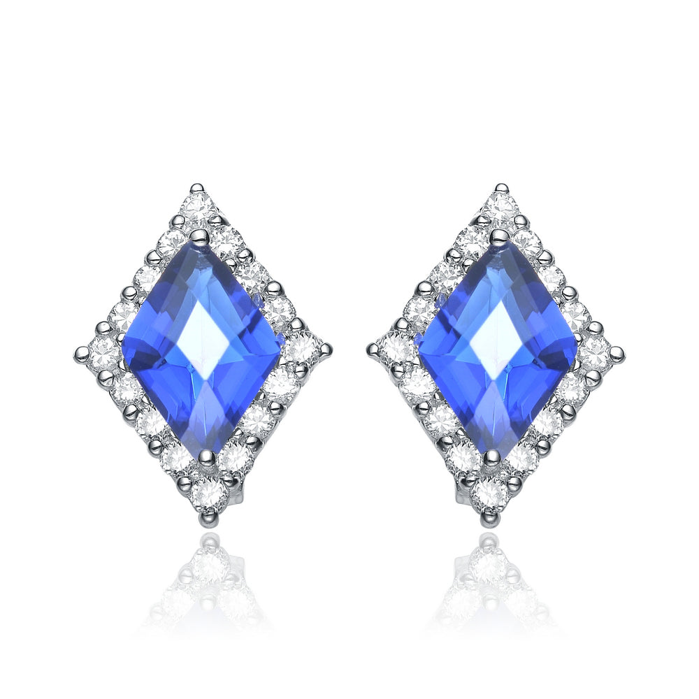 Sterling Silver Sapphire Cubic Zirconia Stud Earrings