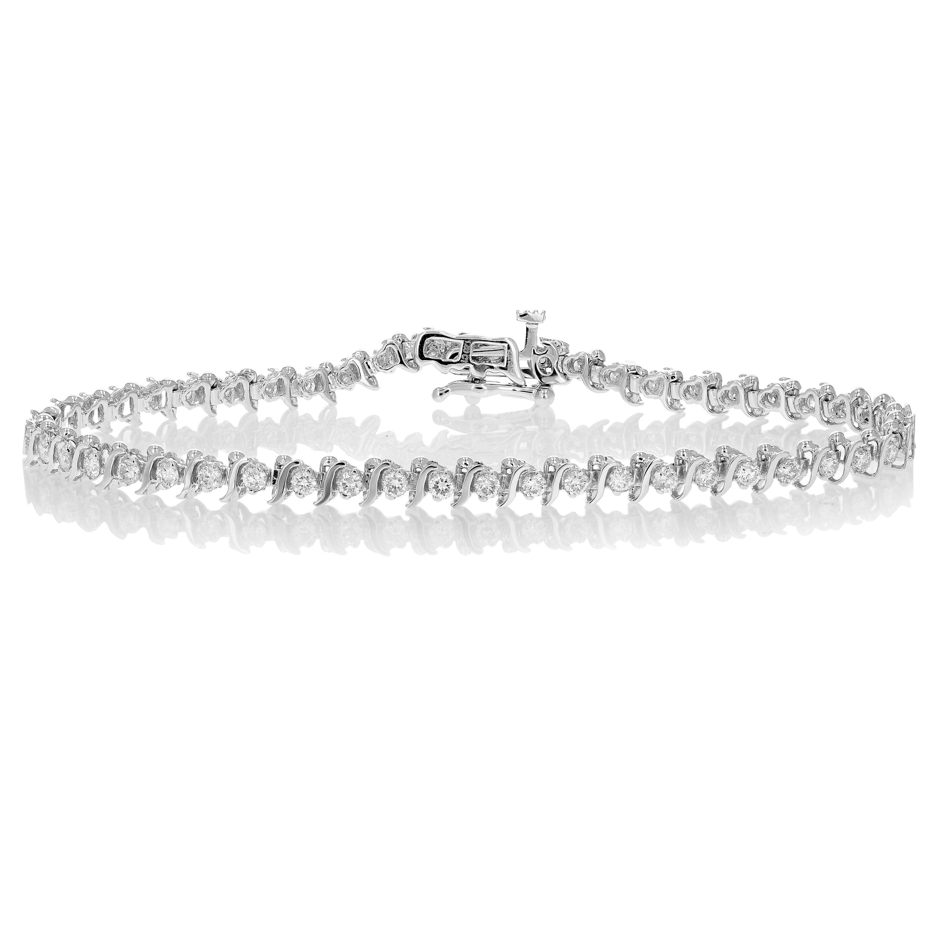 1.50 cttw Diamond Bracelet .925 Sterling Silver Classic S-Link Round 7 Inch