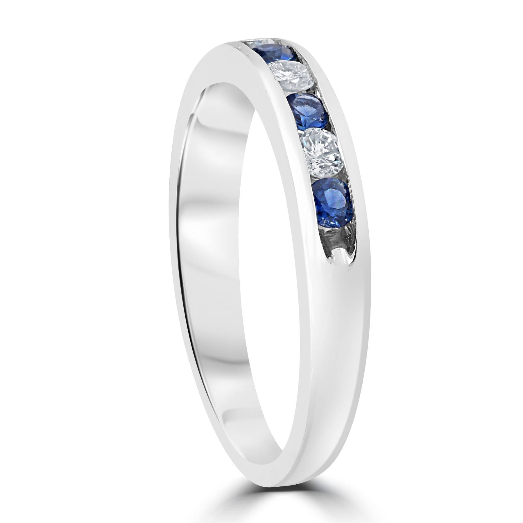 3/4ct Blue Sapphire & Diamond Channel Set Ring 14K White Gold