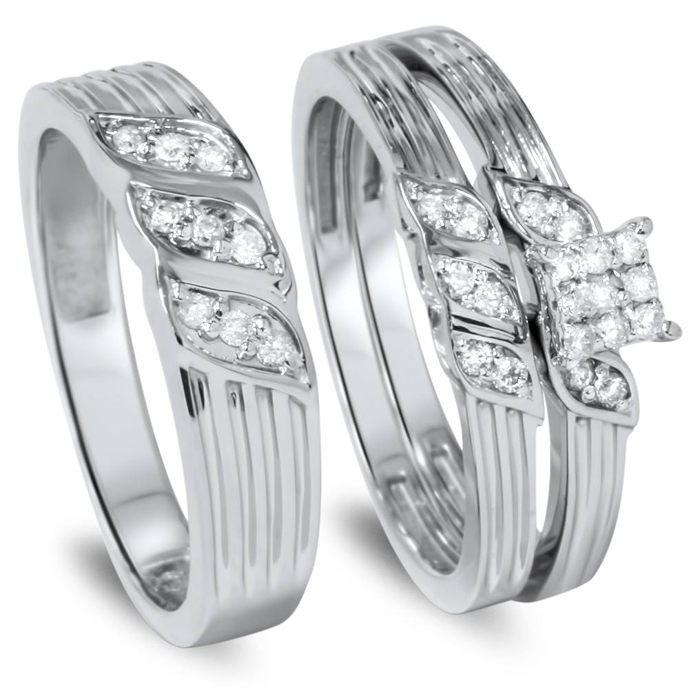 1/3ct Engagement Trio Ring Set 10K White Gold