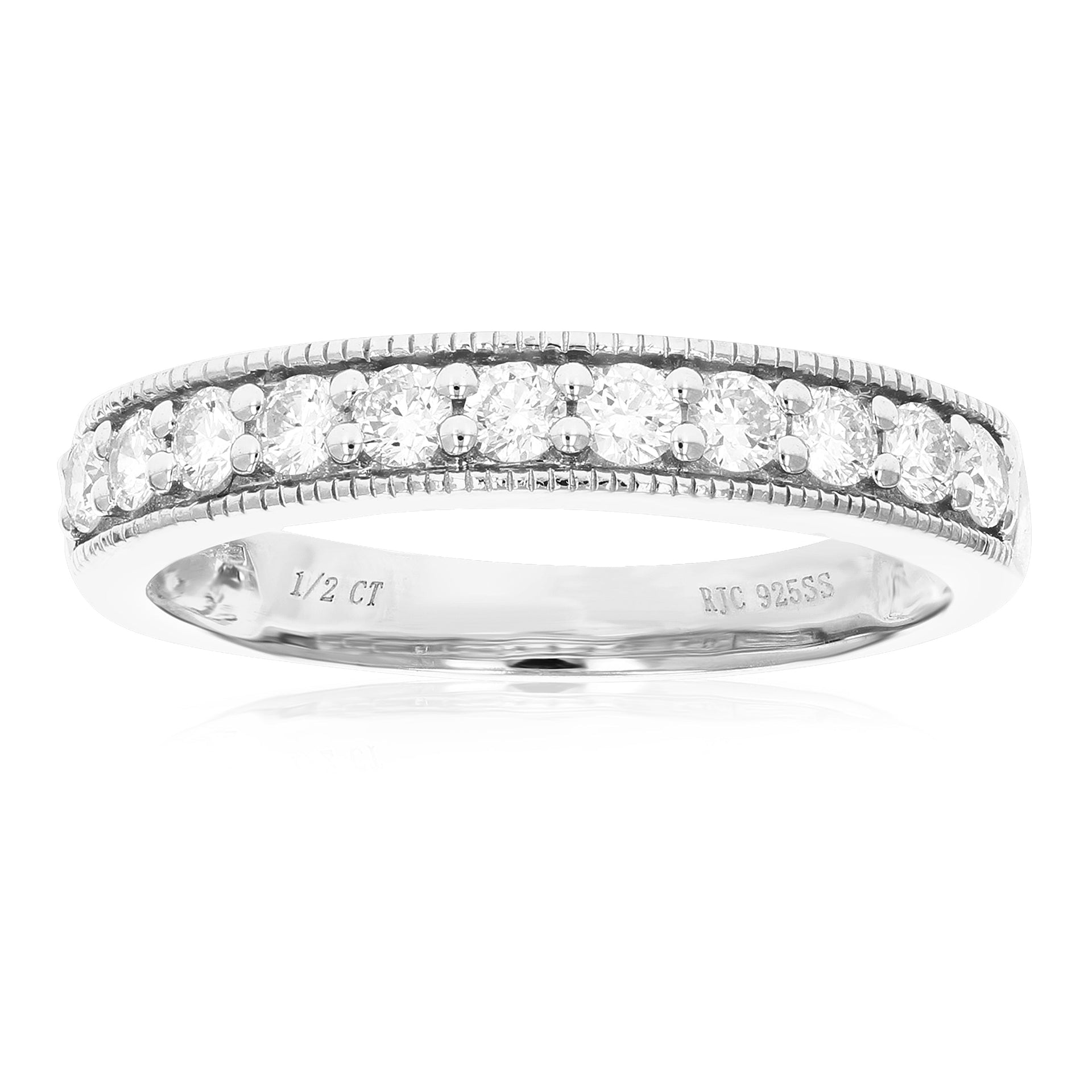 1/2 cttw 22 Stones Round Cut Lab Grown Diamond Wedding Band .925 Sterling Silver Prong Set