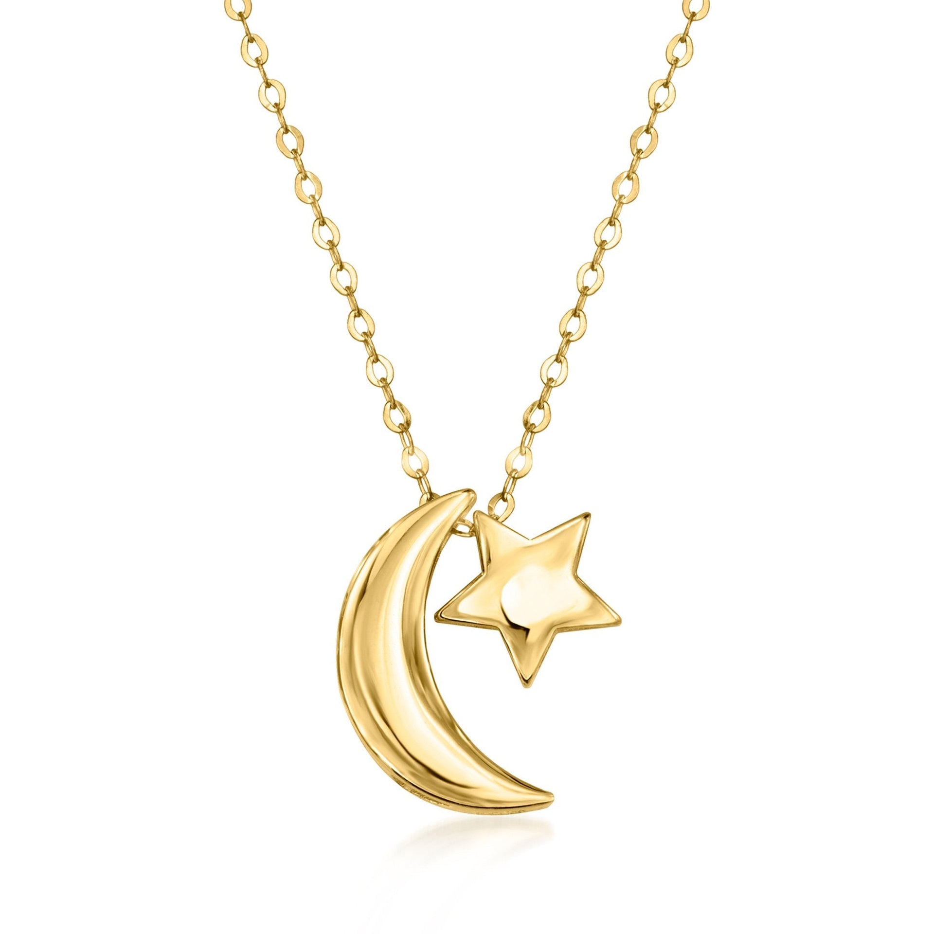 Canaria Fine Jewelry Italian 10kt Yellow Gold Moon And Star Necklace