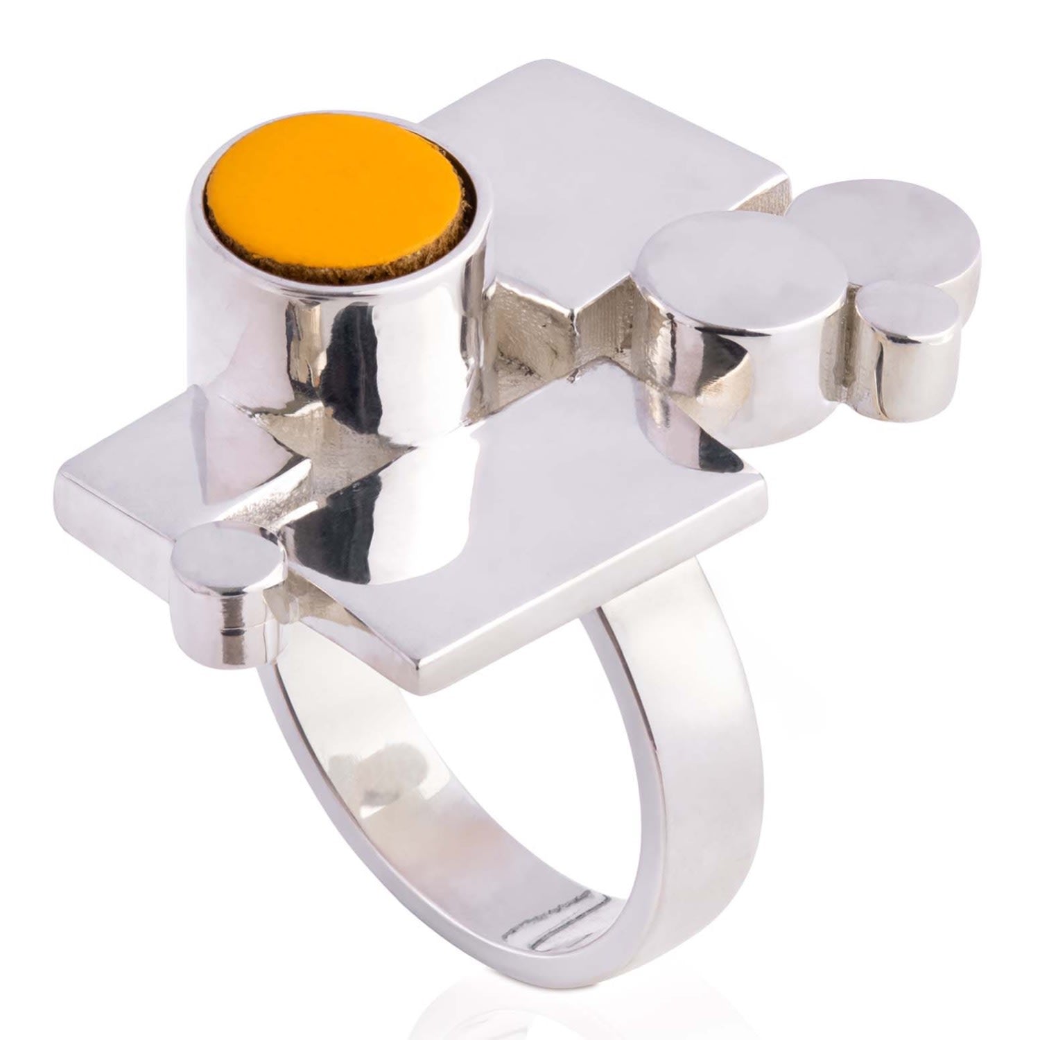 Ada Sterling Silver & Yellow Leather Ring