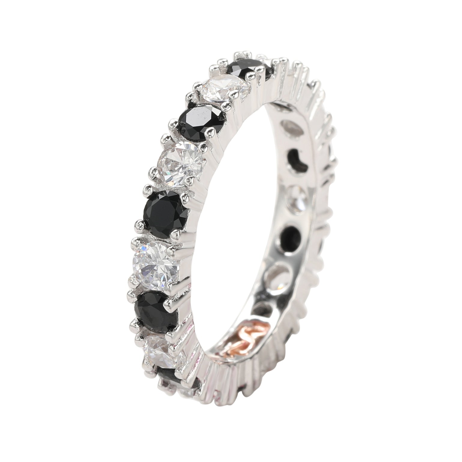 Suzy Levian Sterling Silver Cubic Zirconia Black Alternating Eternity Band