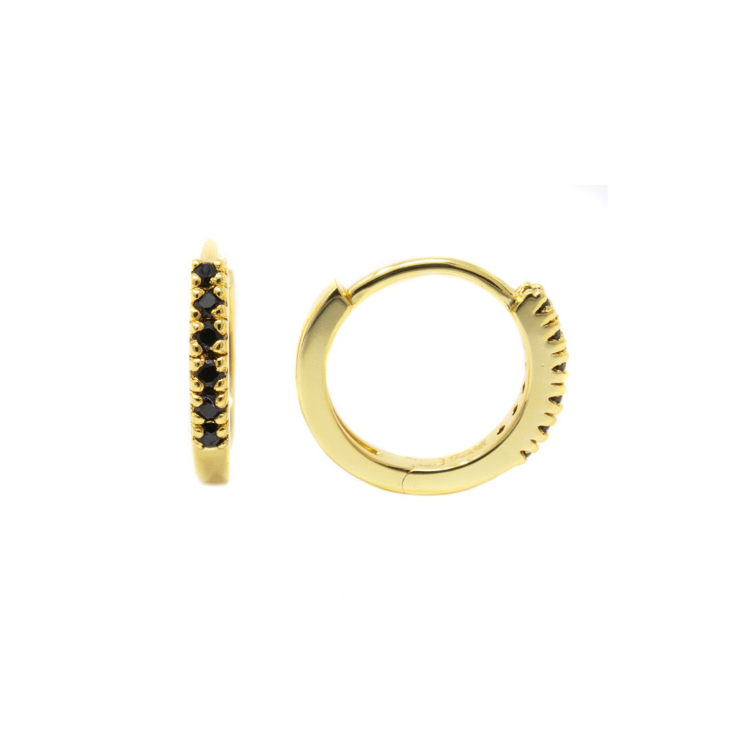 Adaya Huggie Hoops- Black Spinel, Gold