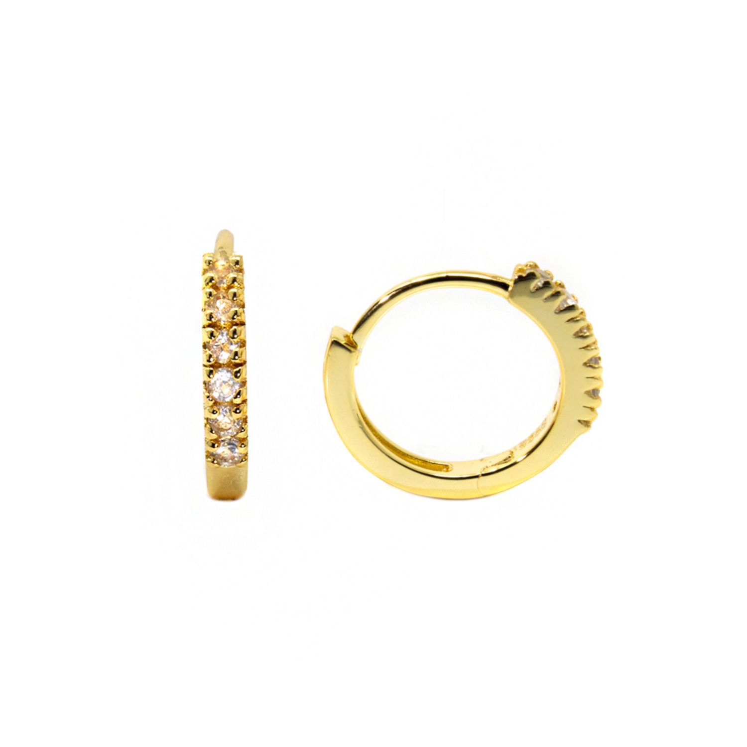 Adaya Huggie Hoops- White Topaz, Gold