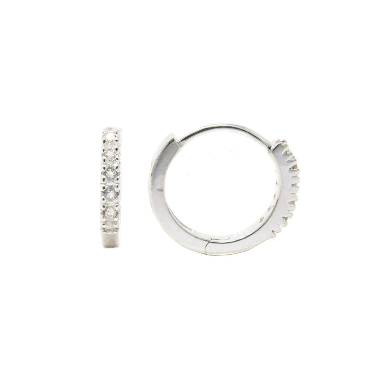Adaya Huggie Hoops- White Topaz, Silver