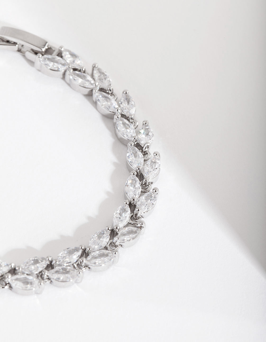 Rhodium Diamond Simulant Petal Row Bracelet