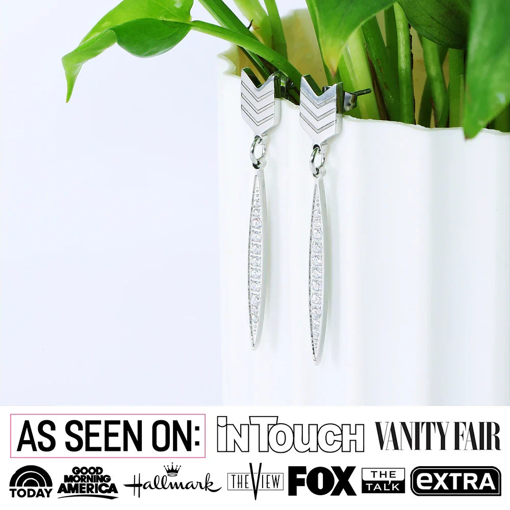 Addison 18k White Gold Plated Arrow Drop Dangle Earrings with Simulated Diamond Crystals — Final Sale