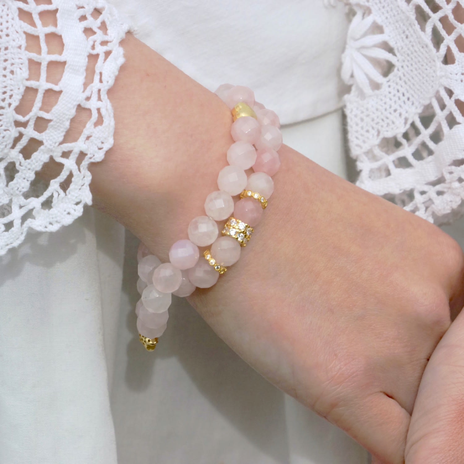 Natural Rose Crystal Love Shine White Silver Bracelet