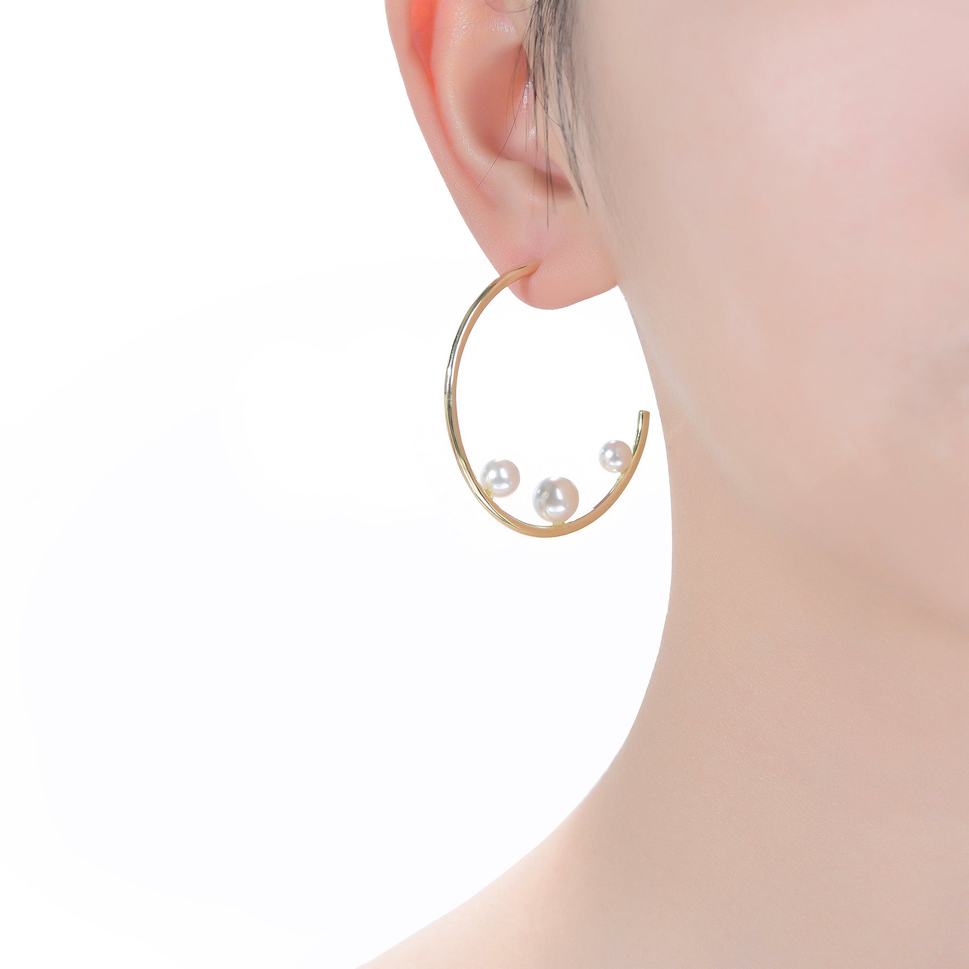 14k Gold Plated Pearl Open Hoop