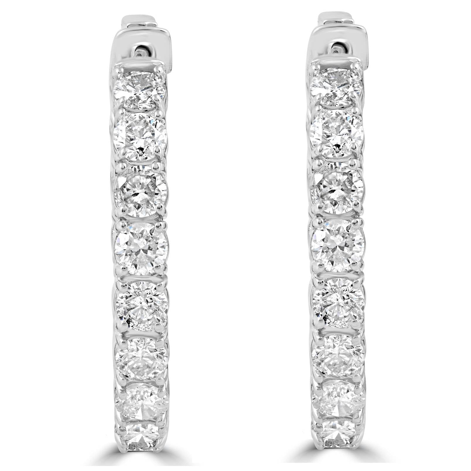 6.13 cttw Diamond Inside Outside Vault Lock Hoops 14k White Gold 30mm Tall
