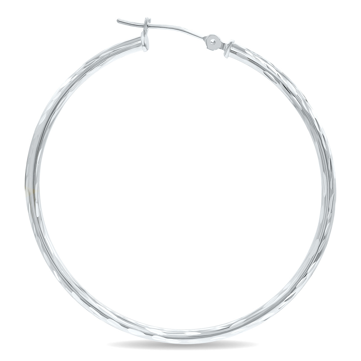 10K White Gold Shiny Diamond Cut Engraved Hoop Earrings 40mm