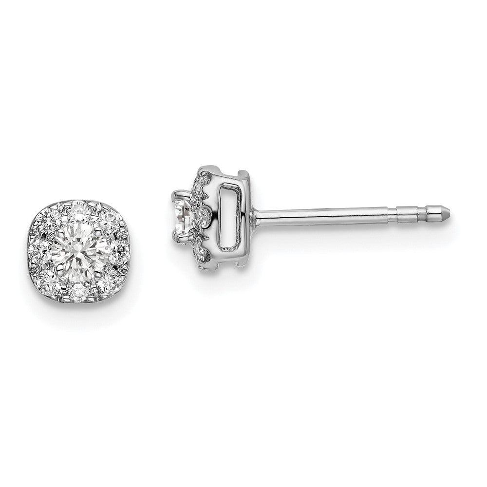 14K White Gold 1/3 CT Lab Grown Diamond Cushion Halo Stud Earrings VS Clarity G-H Color