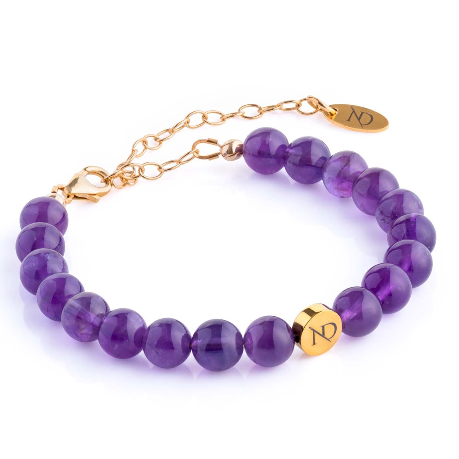 Adjustable Amethyst Gemstone Bracelet & Gold Chain