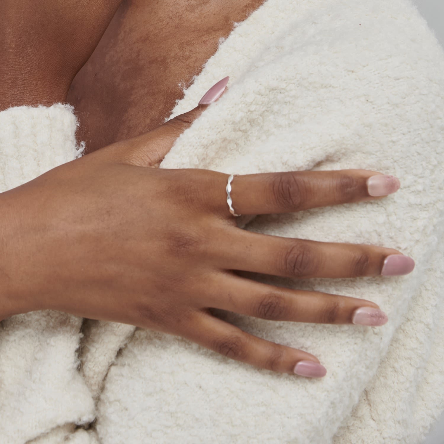 Adjustable Beaded Marquise Ring Silver