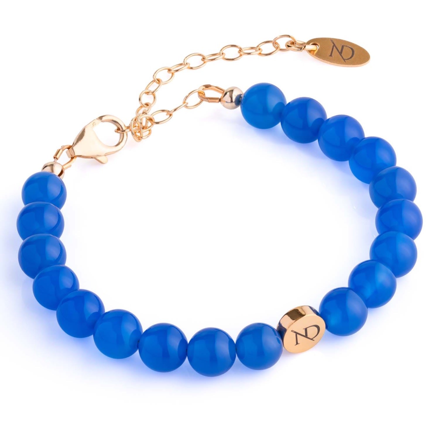 Adjustable Blue Agate Gemstone Bracelet & Gold Chain