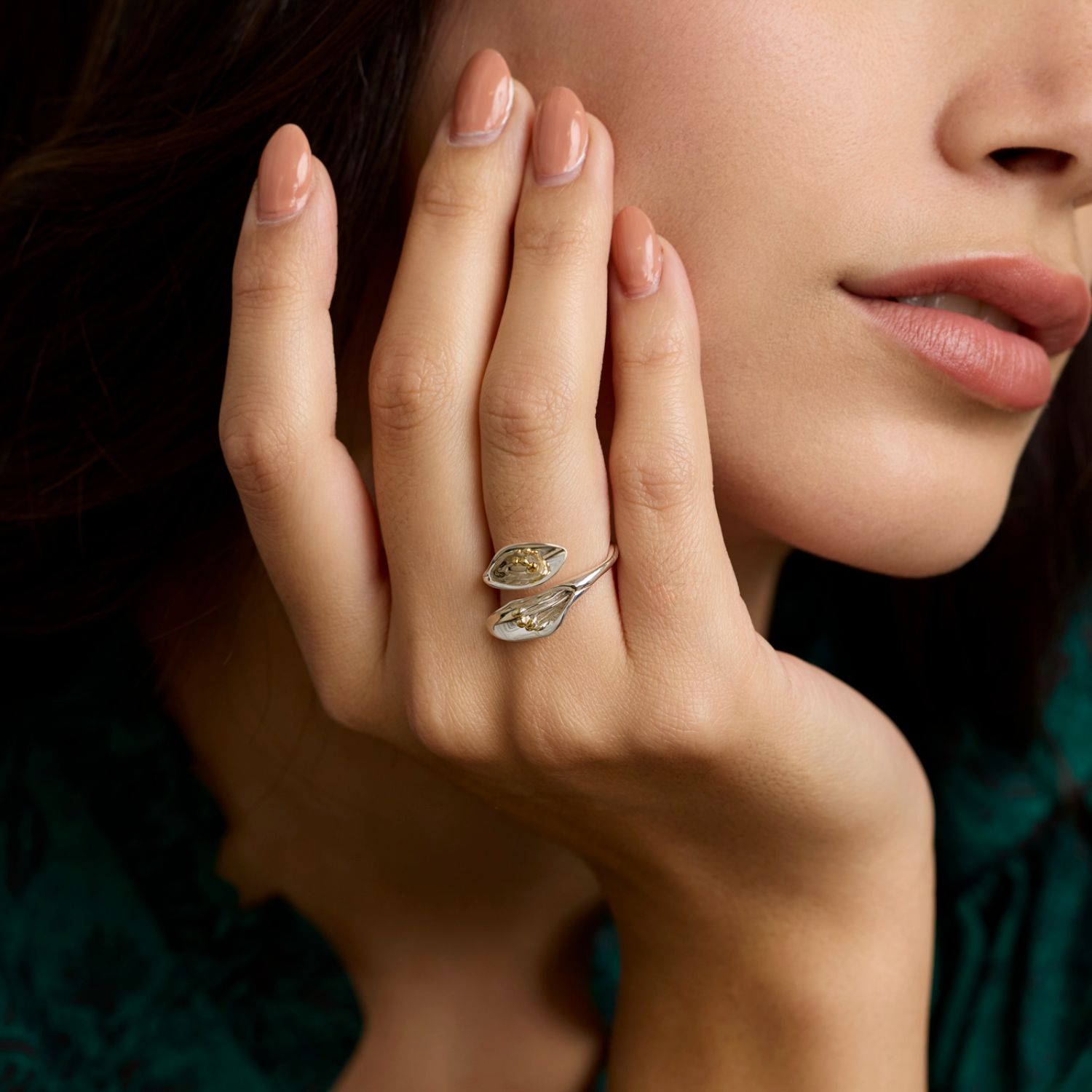 Adjustable Calla Lily Silver Ring