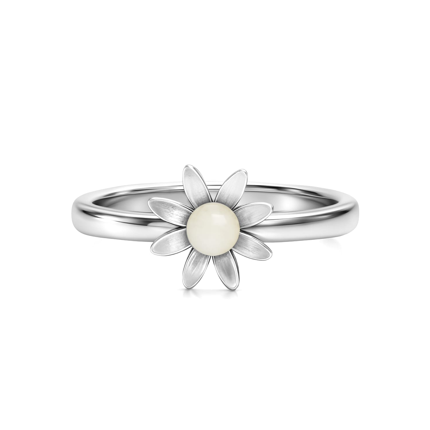 Adjustable Daisy Ring With Natural Pearl In Sterling Silver - Unaloe Handmade Italian Jewelry