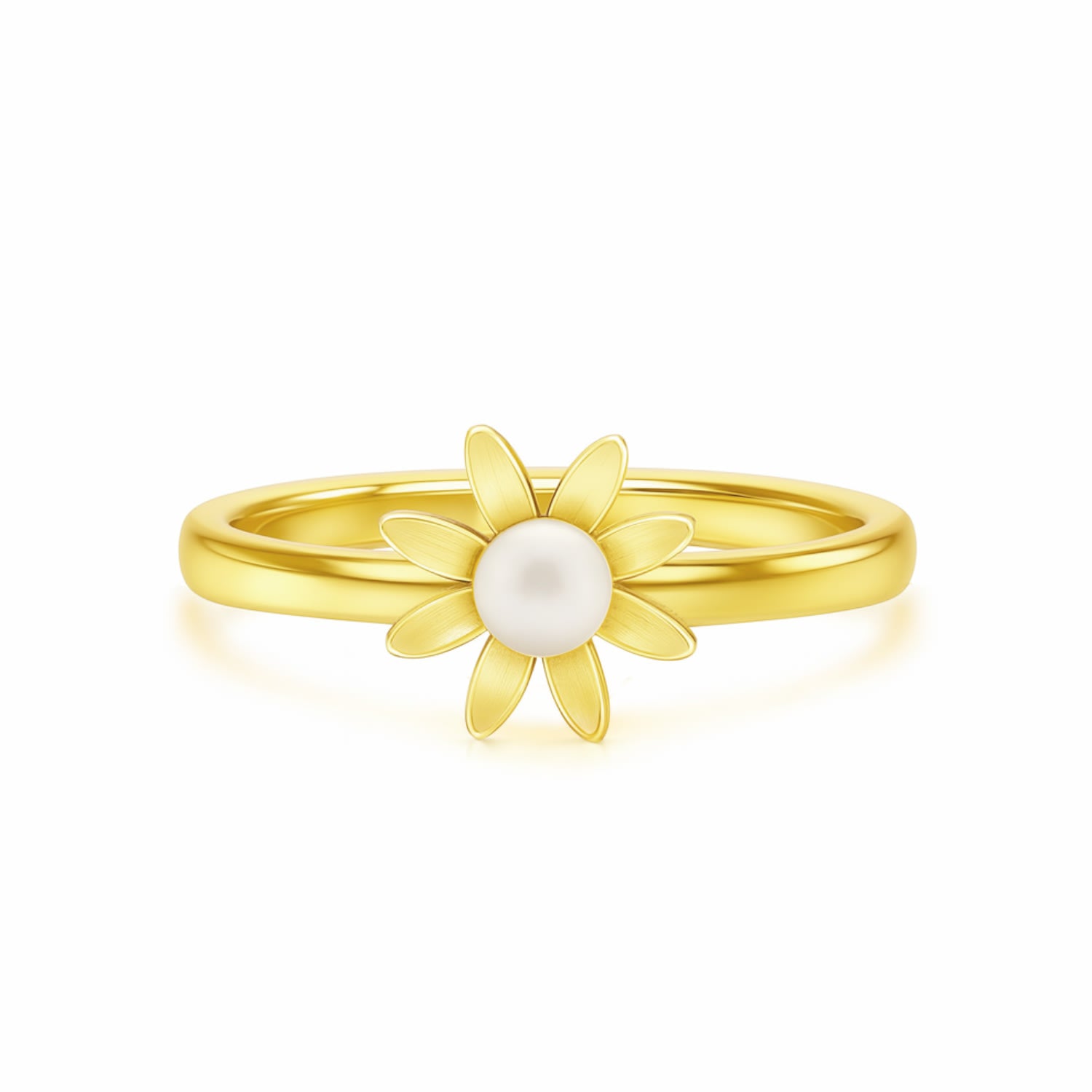 Adjustable Daisy Ring With Natural Pearl In Sterling Silver With Gold Plated - Unaloe Handmade Italian Jewelry
