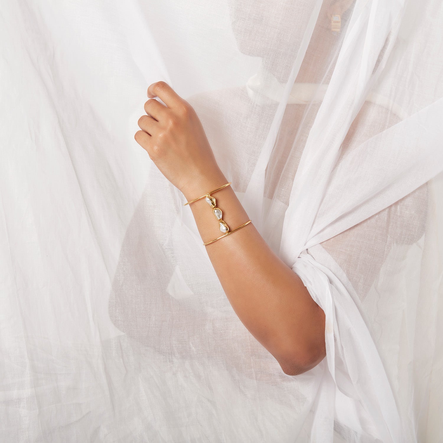 Adjustable Gold Kora Bracelet With Baroque Pearls