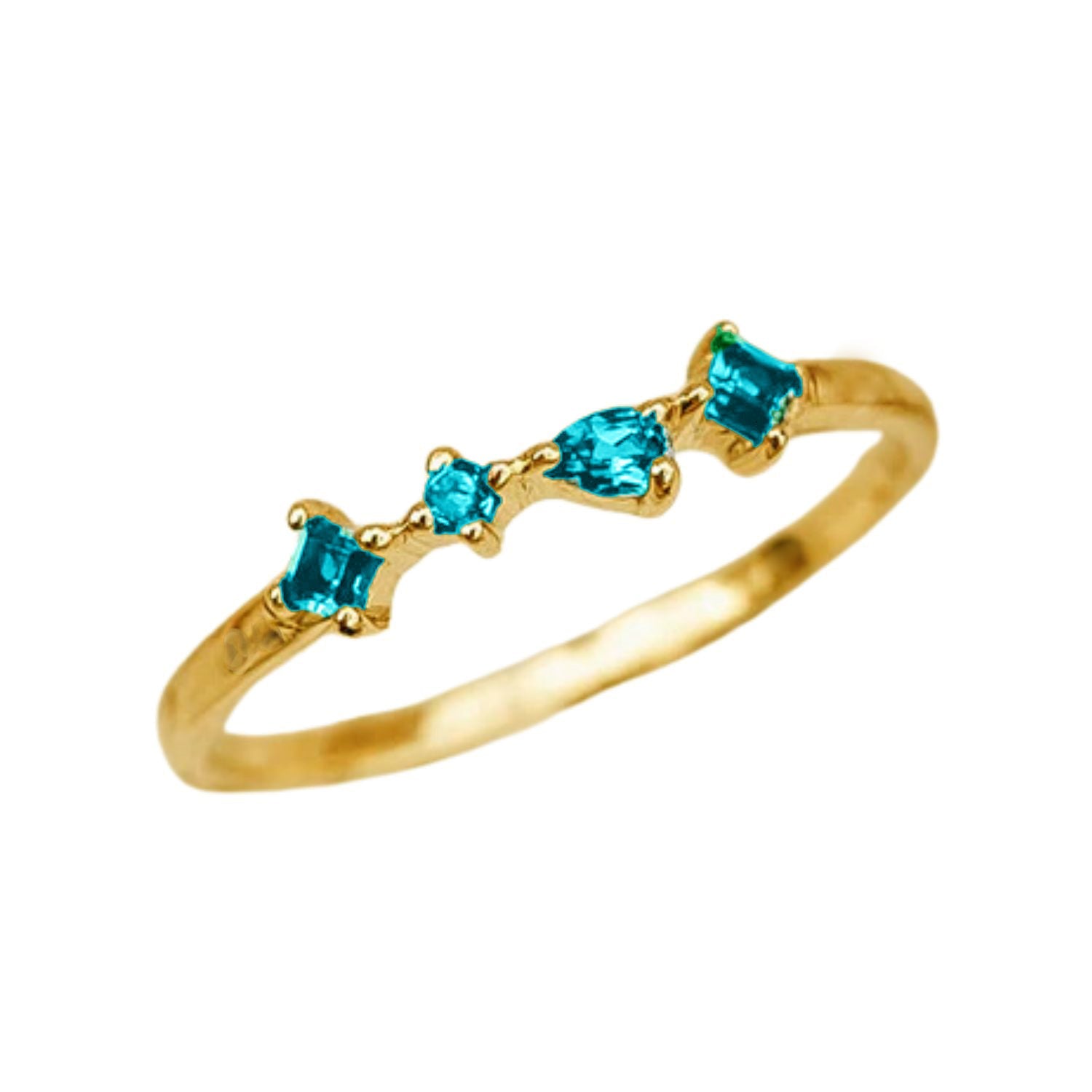 Adjustable Gold Vermeil Ring With Minimalist Blue Aquamarine Gemstones