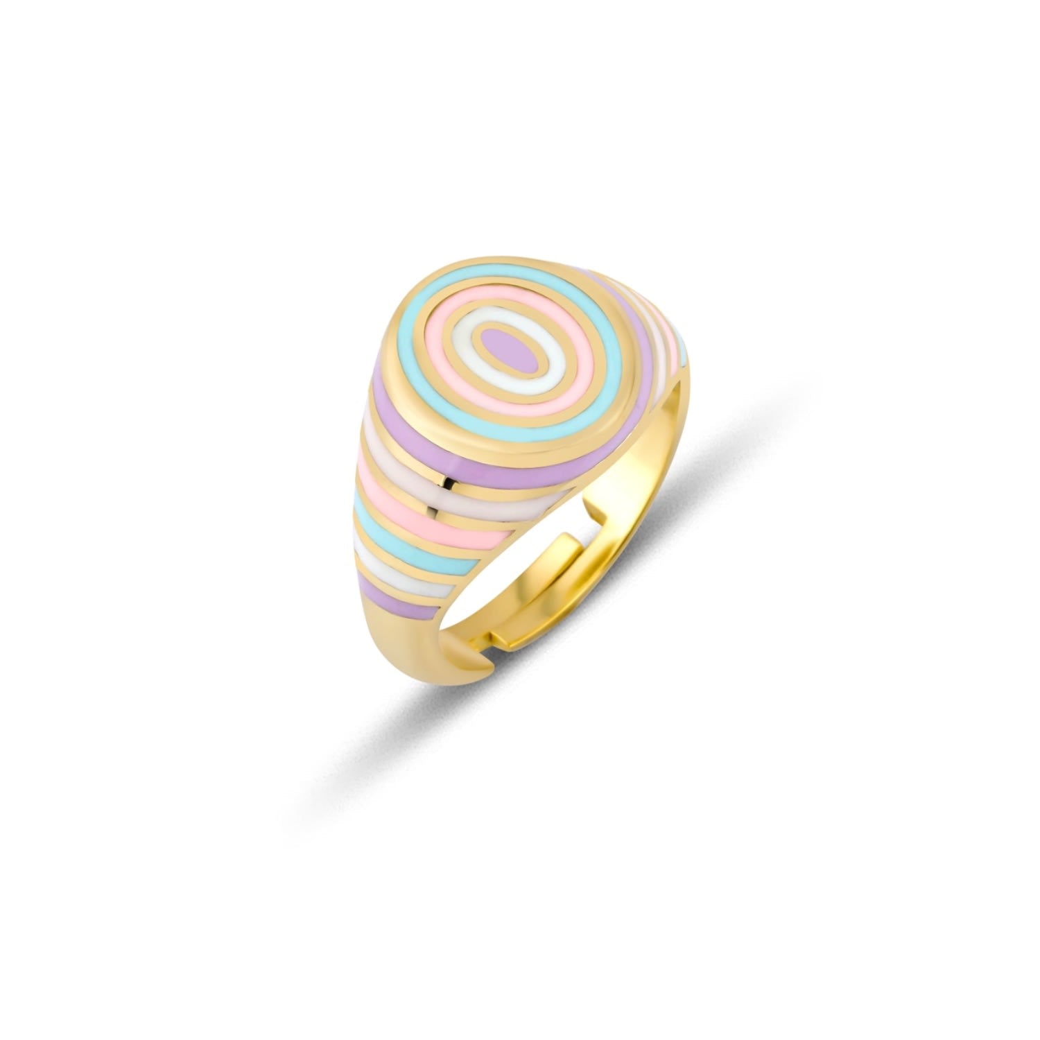 Adjustable Multi Pastel Color Enamel Sterling Silver Gold Vermeil Signet Ring