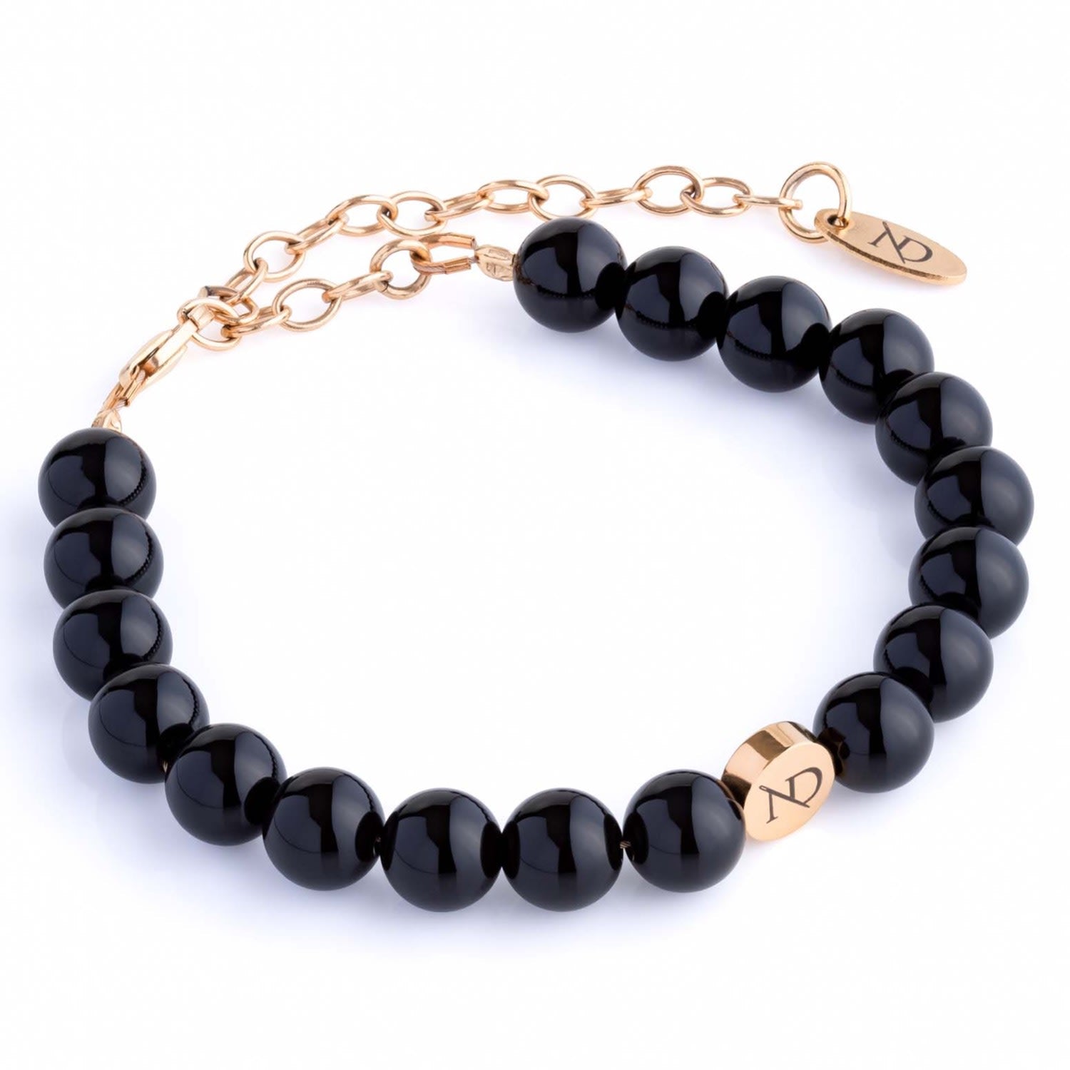 Adjustable Black Onyx Gemstone Bracelet & Gold Chain