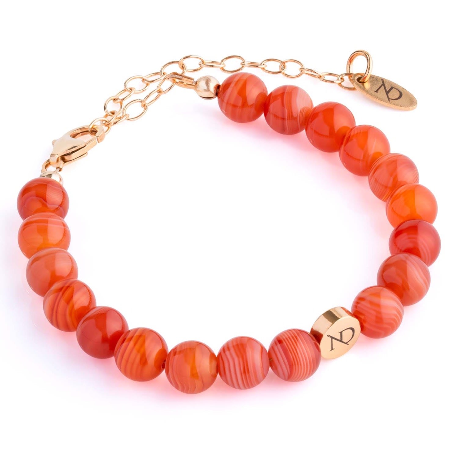 Adjustable Red Carnelian Gemstone Bracelet & Gold Chain