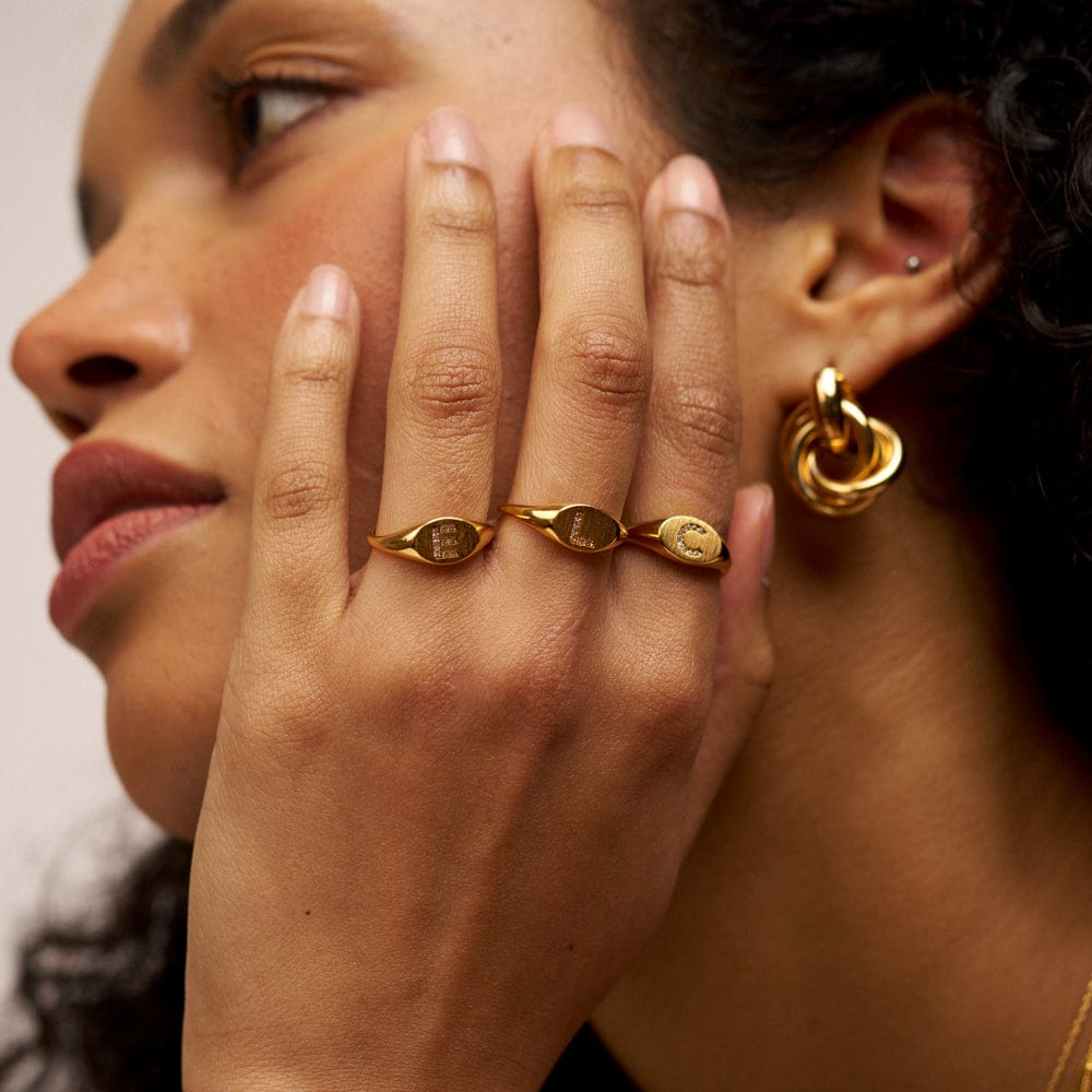 A Pavé Initial Adjustable Signet Ring