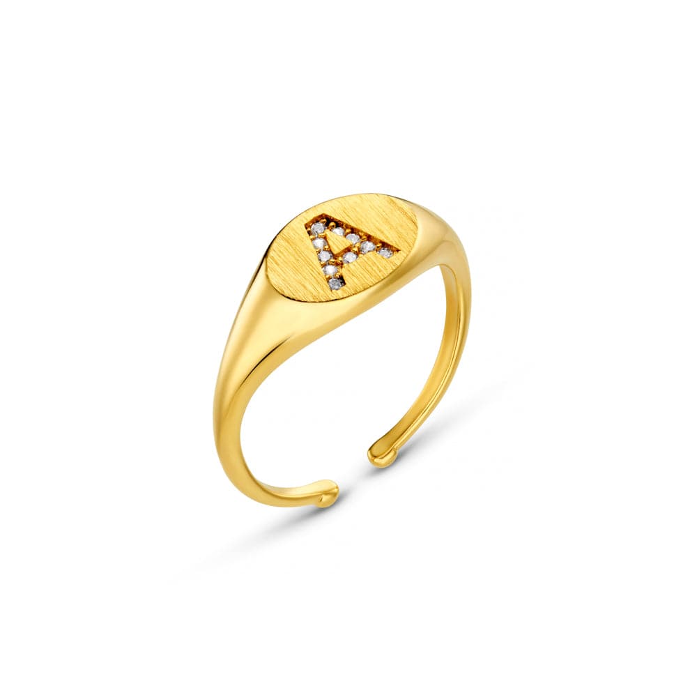 A Pavé Initial Adjustable Signet Ring