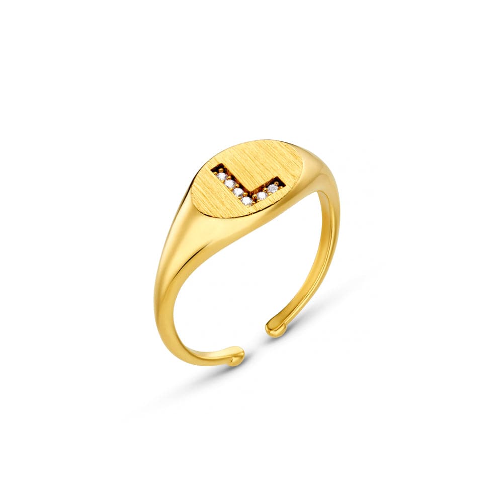 L Pavé Initial Adjustable Signet Ring