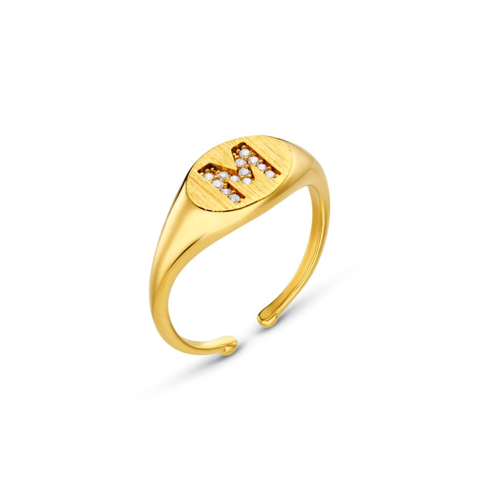 M Pavé Initial Adjustable Signet Ring