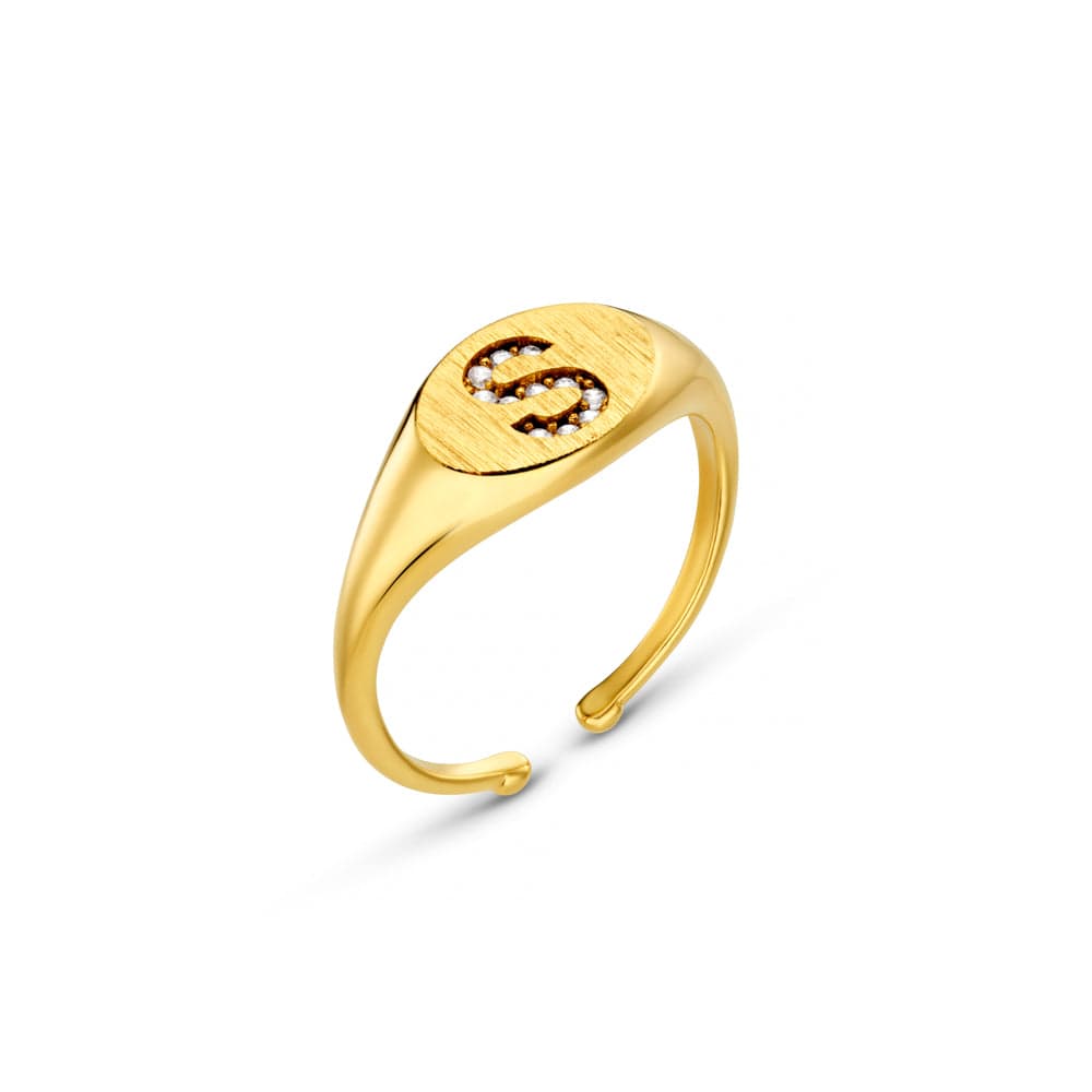 S Pavé Initial Adjustable Signet Ring