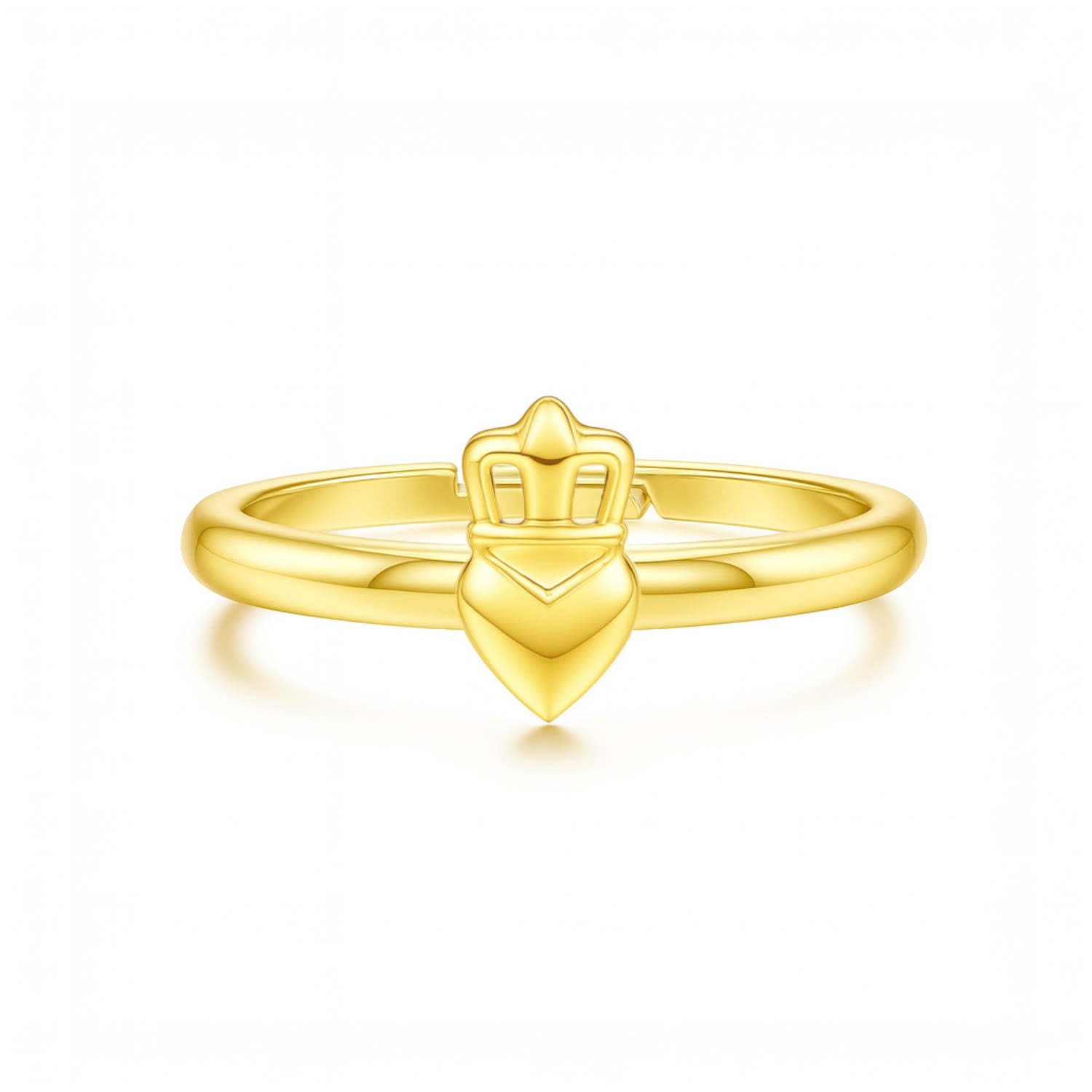 Adjustable Ring With Crown And Heart In Sterling Silver With Gold Plated - Unaloe Handmade Italian Jewelry