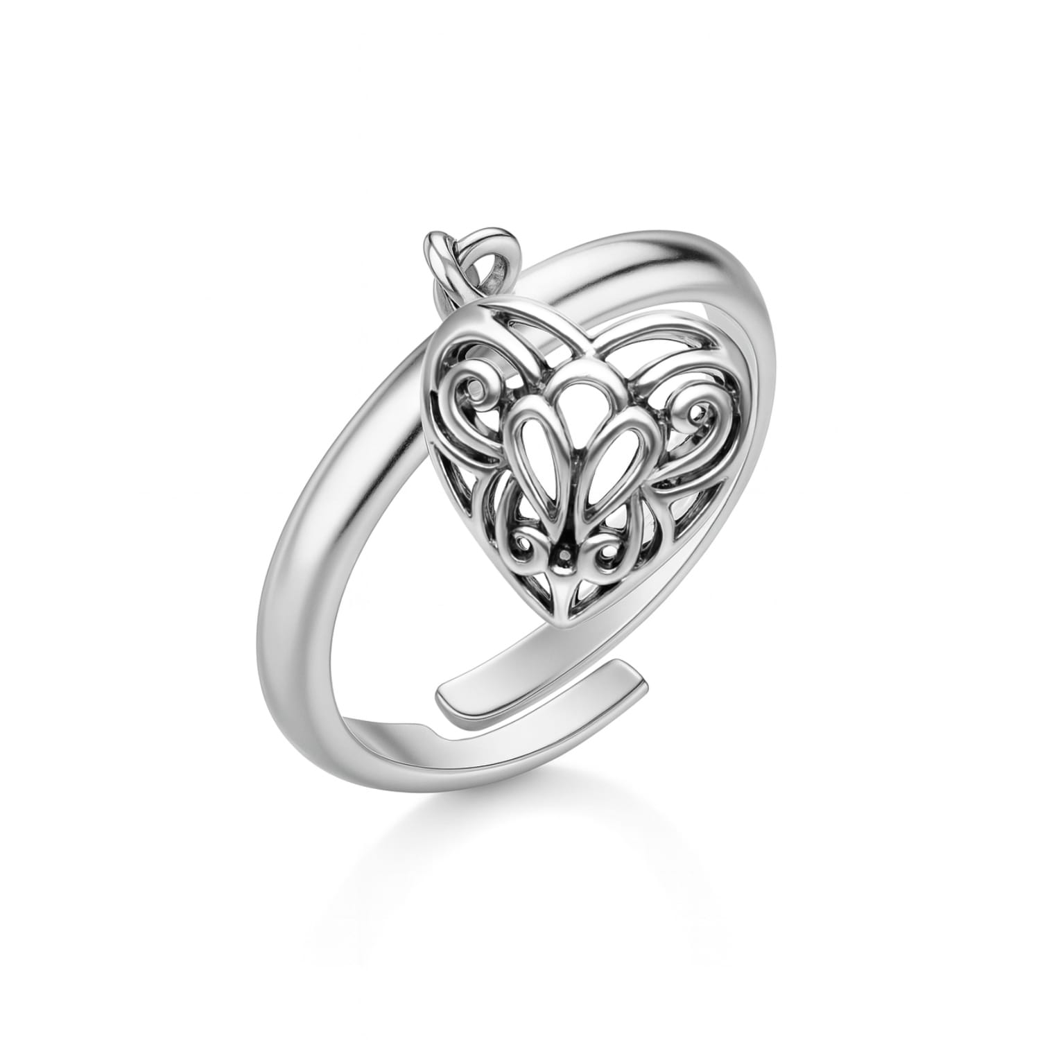 Adjustable Ring With Dangling Heart In Sterling Silver - Unaloe Handmade Ring For Women