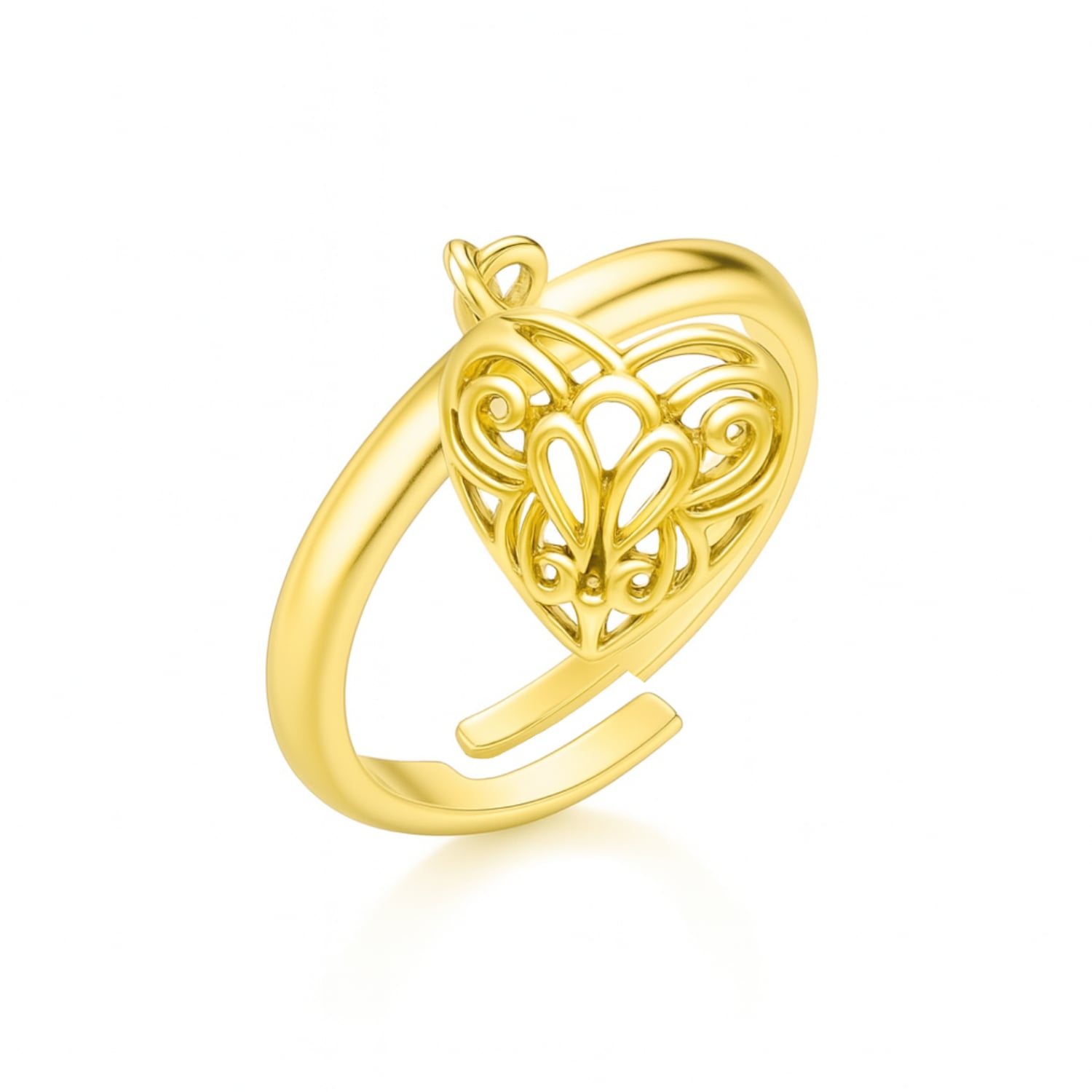 Adjustable Ring With Dangling Heart In Sterling Silver With Gold Plated - Unaloe Handmade Ring For Women