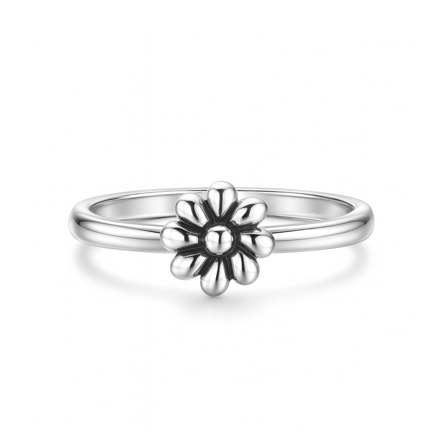 Adjustable Ring With Flower In Sterling Silver - Unaloe Handmade Italian Floral Jewelry