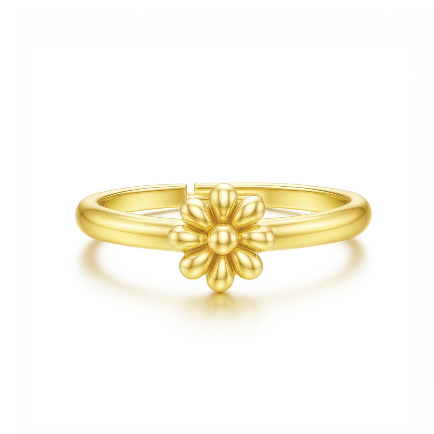 Adjustable Ring With Flower In Sterling Silver With Gold Plated - Unaloe Handmade Italian Floral Jewelry