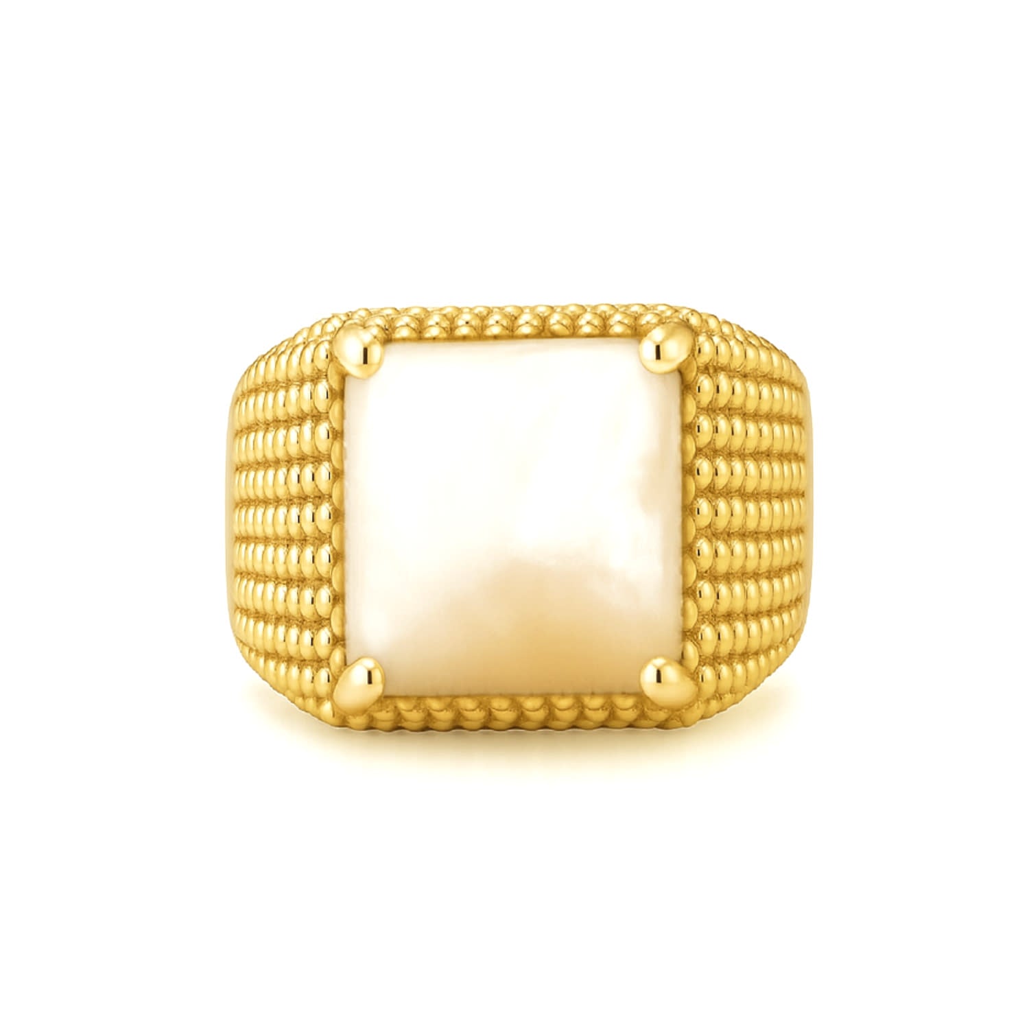 Adjustable Square Ring Gold-Plated Silver With Mother Of Pearl