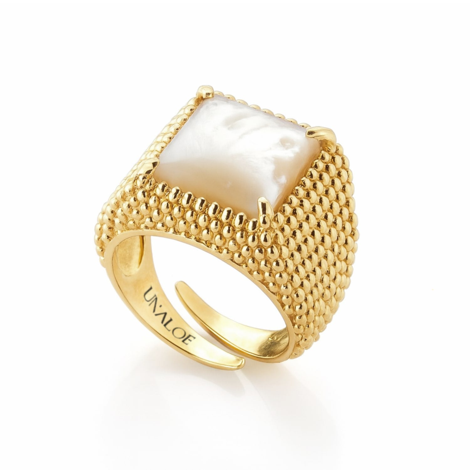 Adjustable Square Ring Gold-Plated Silver With Mother Of Pearl