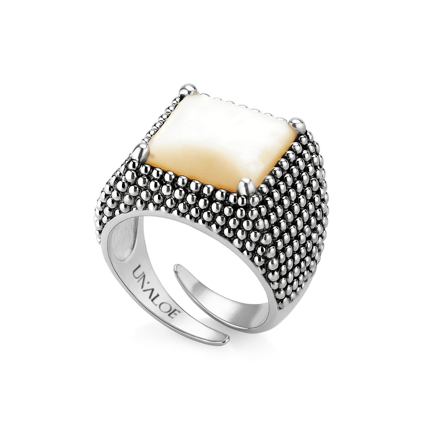 Adjustable Square Ring Sterling Silver With Mother Of Pearl