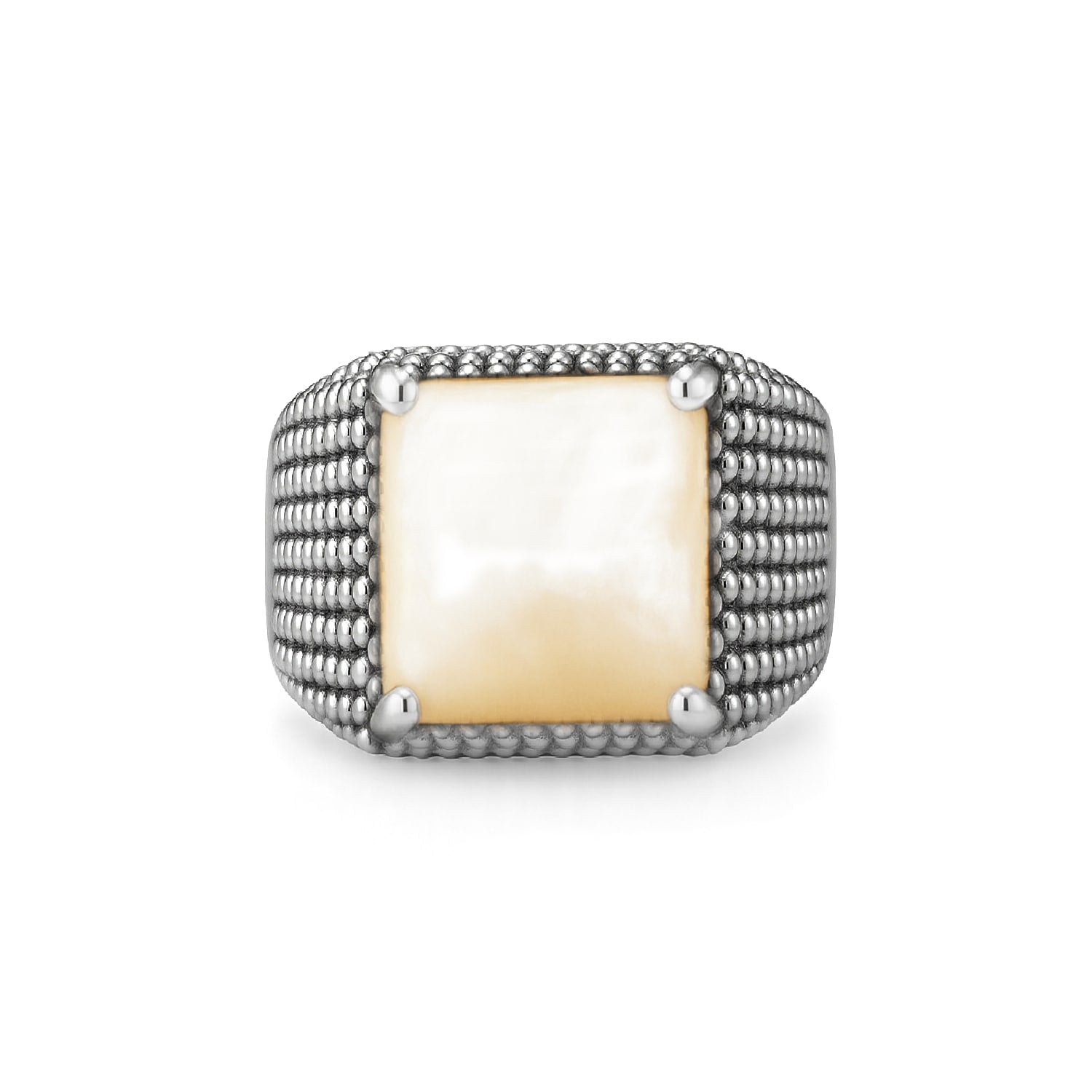Adjustable Square Ring Sterling Silver With Mother Of Pearl