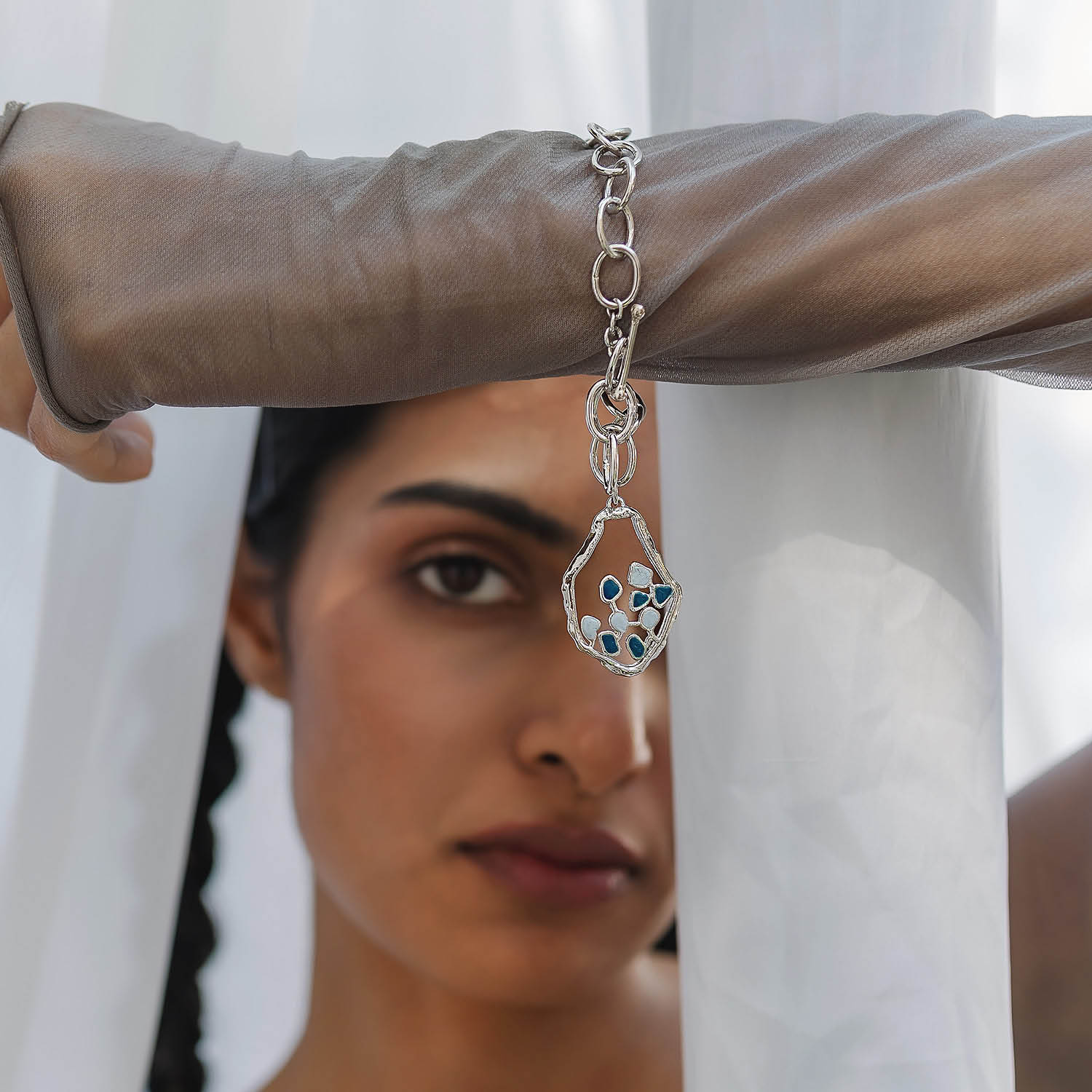 Adjustable Silver Laza Bracelet With Enamel