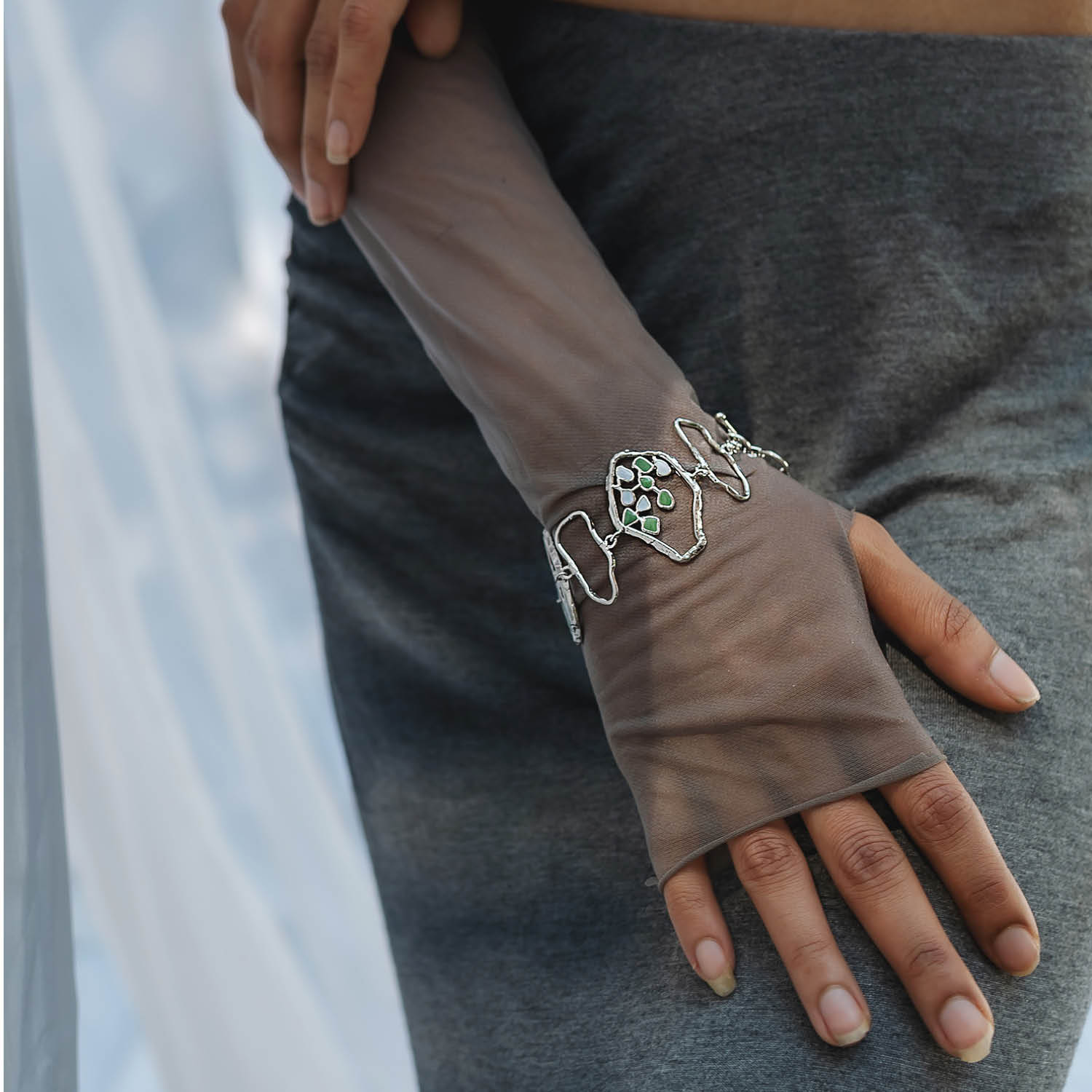 Adjustable Silver Terra Bracelet With Enamel