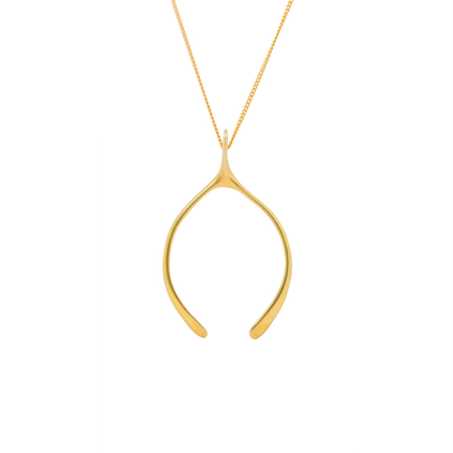 Large Sterling Yellow Gold Plated Wishbone Necklace