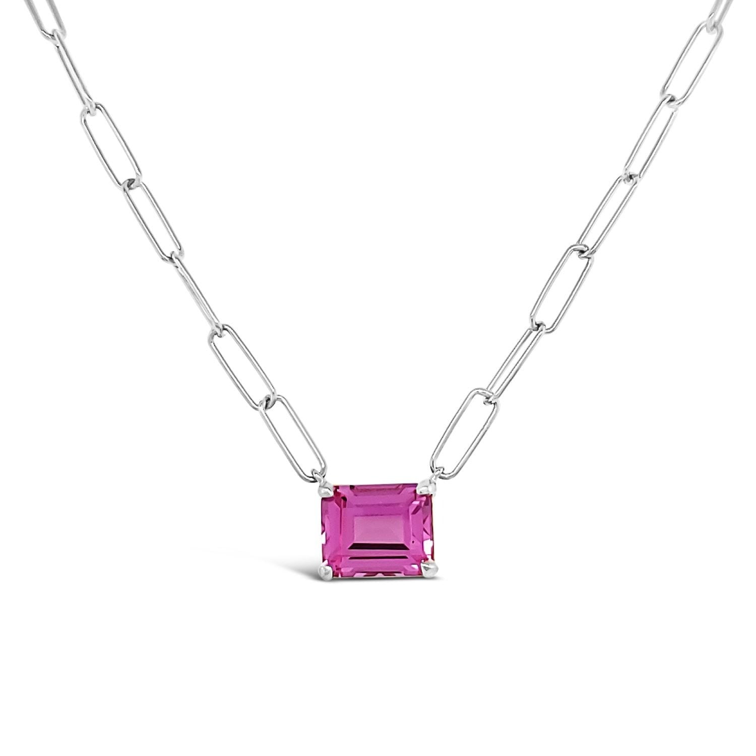 Paperclip Chain With Colored Stone Pink Sapphire