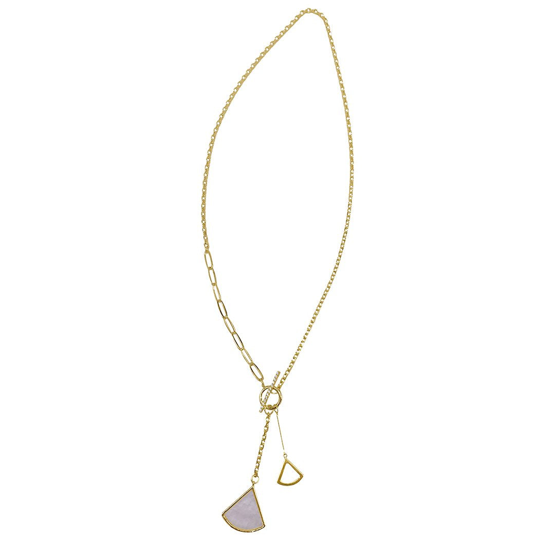 Adornia Mixed Chain Toggle Y- Ginko Leaf Drop Necklace gold