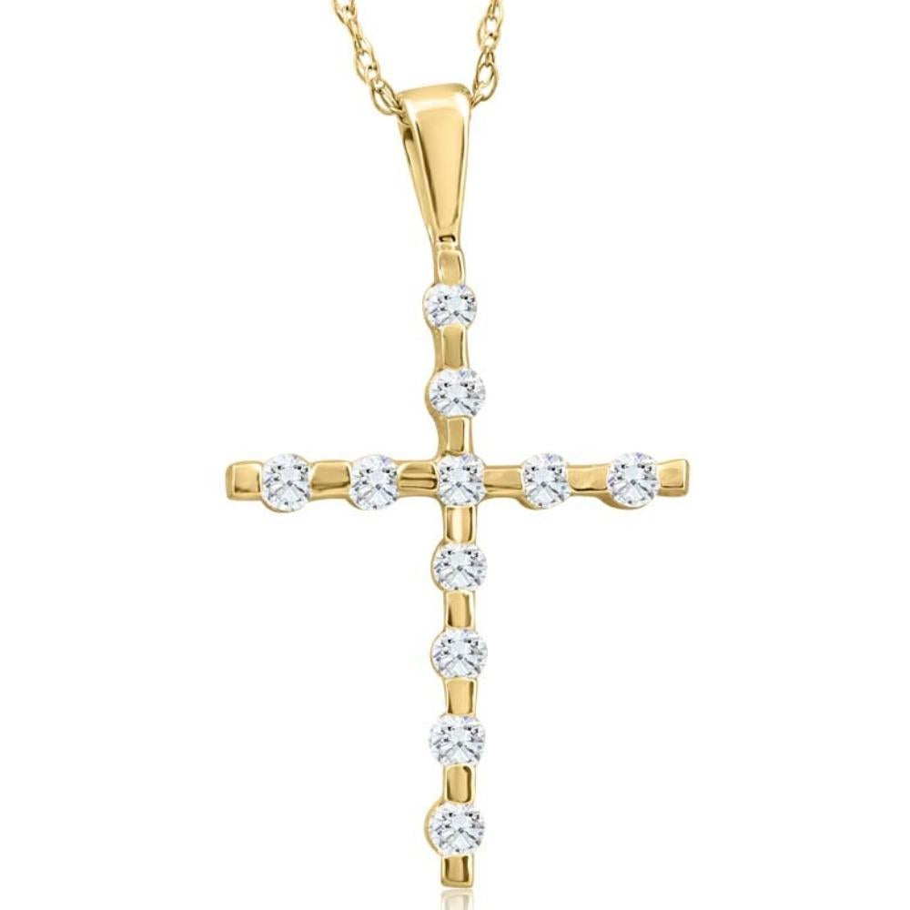 1/5Ct Diamond Cross Pendant 10k Yellow Gold 18' 10k Gold Necklace